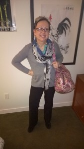 Travelling woman-all you need is a scarf and necklace and pretty overnight bag!
